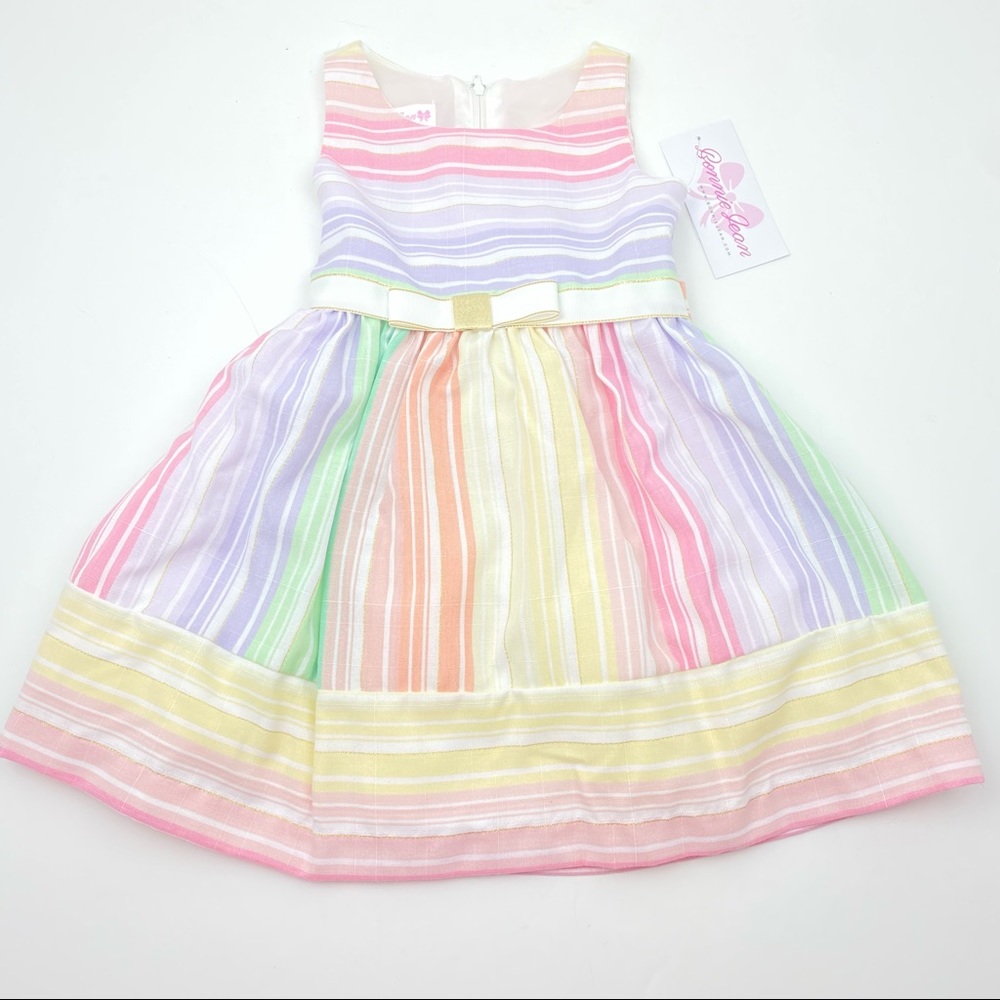 BONNIE JEAN Toddler Little Girls Striped Linen Spring Dress NWT - Picture 5 of 12
